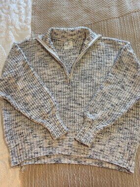 OFFLINE by Aerie Chillside Quarter Zip Knit Sweater, Cream/Black Pattern, Size S